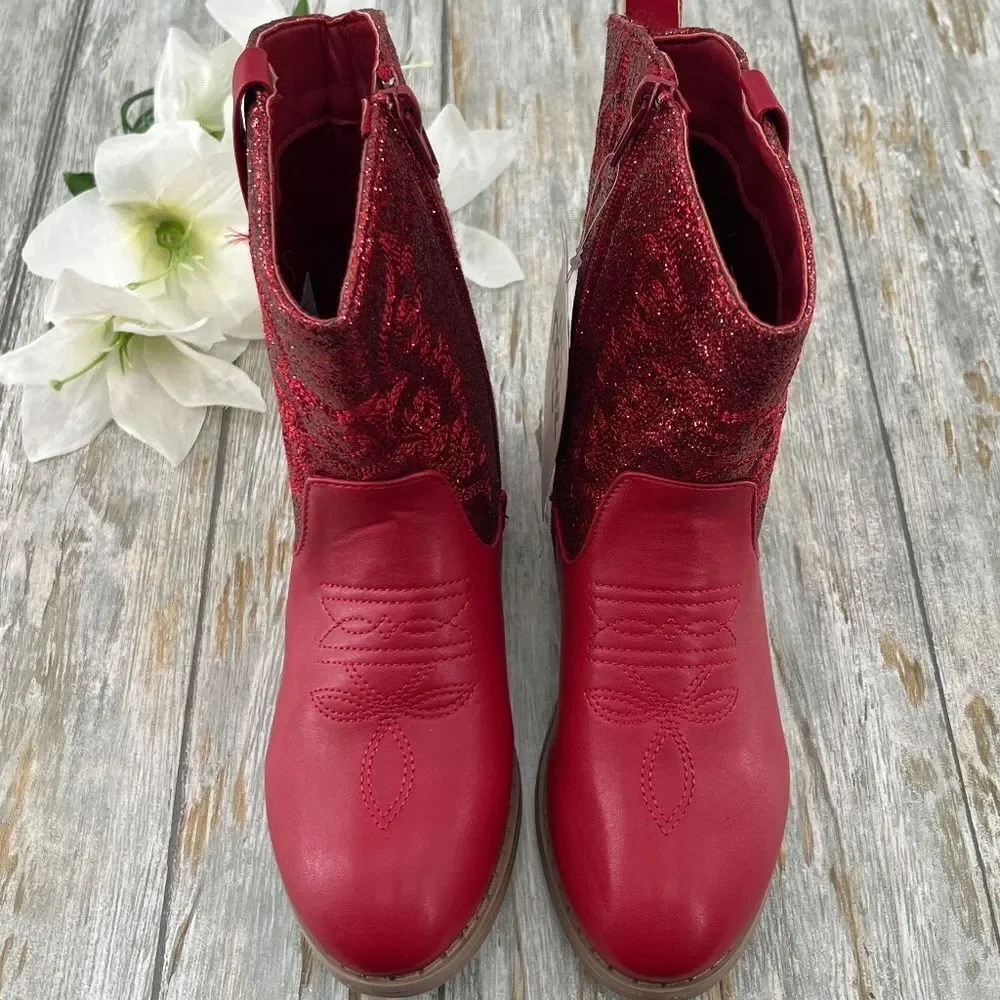 Big Girls Glitter Western Boots Shoes Size 4
